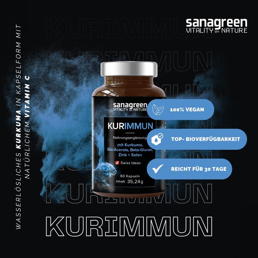 KURIMMUN - 5-1 Immun Support - Kurkuma, Vitamin C, Beta Glucan, Zink & Selen